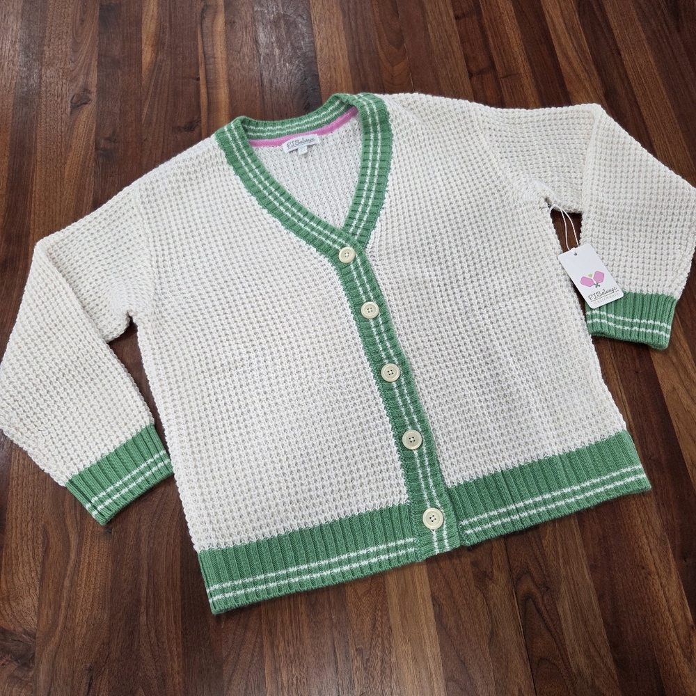 P.J. Salvage Happiest On The Court Pickle Ball Waffle Stitch Cardigan Small